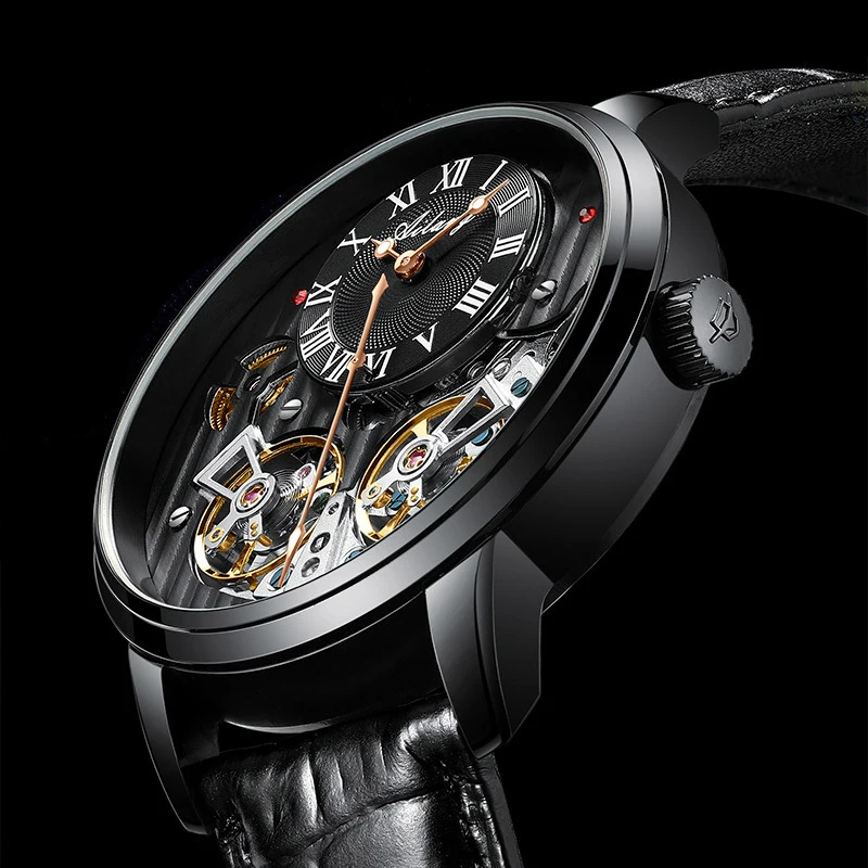 AILANG Double Tourbillon Men Watches Leather Wrist Mechanical Watches Automatic Flying Tourbillon Waterproof Relogio mechanical watch