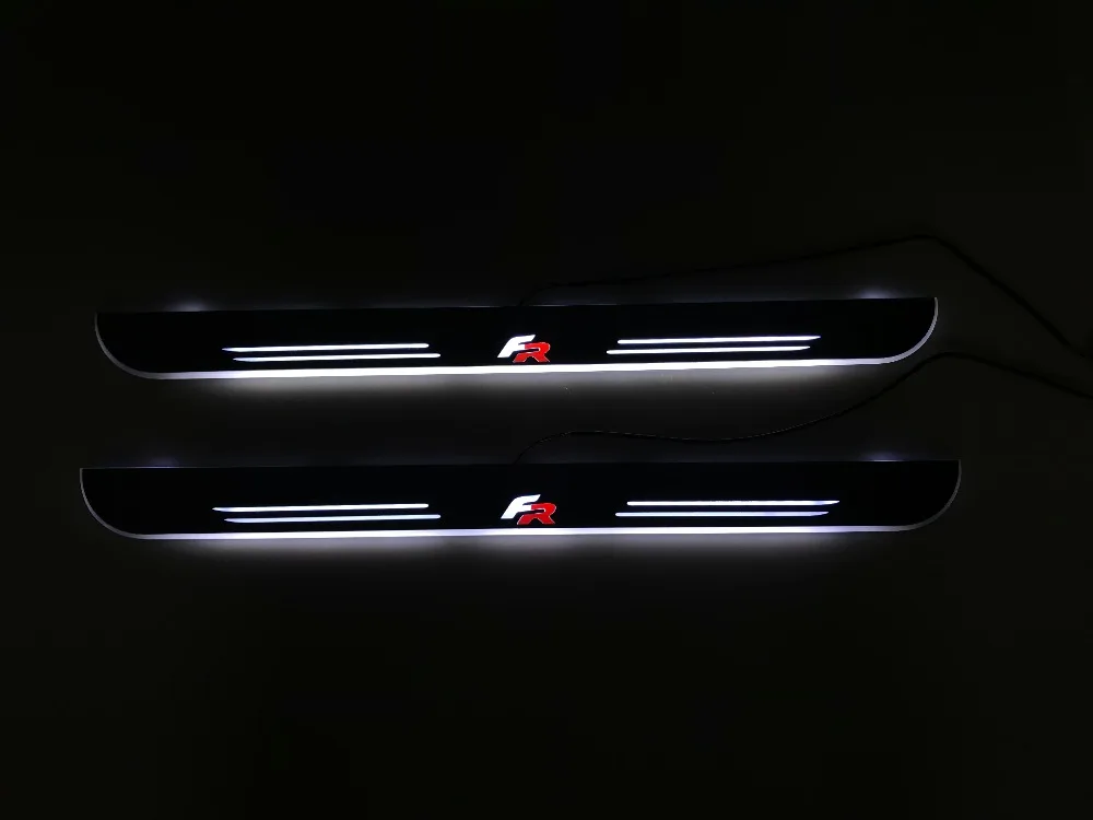 EOsuns заказной светодиодный динамический движущийся дверной потертости подсветка порога двери накладки подкладки для сиденья ATECA FR