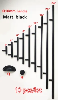 

10 pcs/lot Diameter 10mm Matt Black Stainless Steel Kitchen Door Cabinet T Bar Handle Pull Knob 2" ~ 24''
