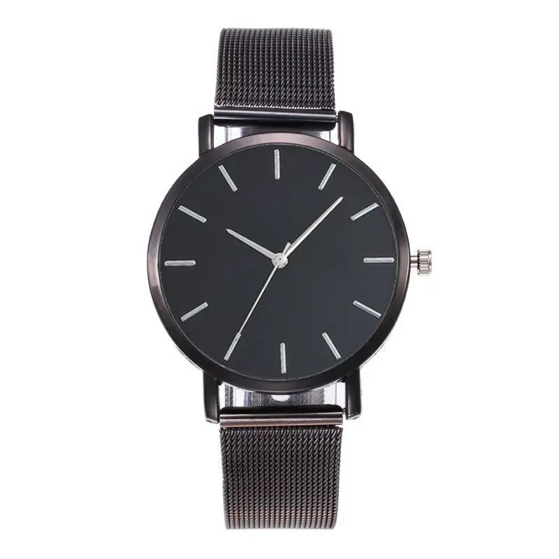 Fashion Women Black Watches Mesh Band Stainless Steel Quartz Wristwatch Ladies Simple Watches Female Elegant Clock Reloj Mujer