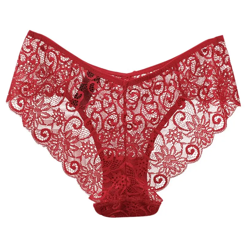 Женские сексуальные кружевные трусики размера плюс S-XL, 5 цветов, прозрачные мягкие трусики с цветочным принтом и бантиком, нижнее белье - Цвет: red