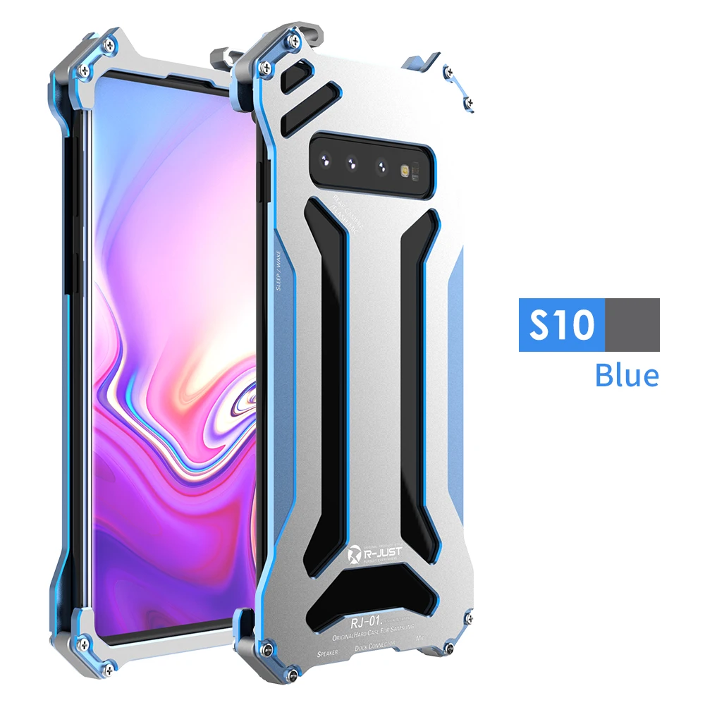Простой Металлический противоударный чехол R-Just для samsung Galaxy S10 S10 Plus S10 e из алюминия, прочный защитный чехол для телефона в Военном Стиле - Цвет: Blue