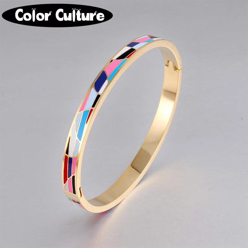 

Dropshipping Bracelets for Women Handmade Geometric Pattern Design 6mm wide Stainless steel Beautiful Bangles