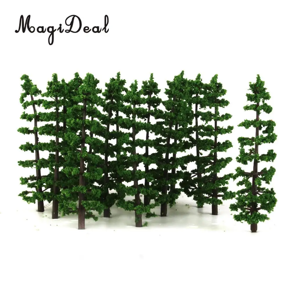 Pack of 20 Plastic 1:100 Scale Fir Tree Model Train Park Garden Yard Village Scenery Landscape HO Dark Green