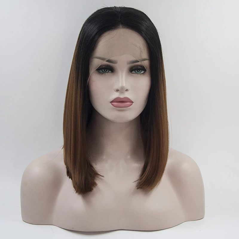 

Fantasy Beauty Ombre Lace Front Short Straight Bob Wigs Natural Looking Heat Resistant Synthetic Hair Middle Part Wig for women
