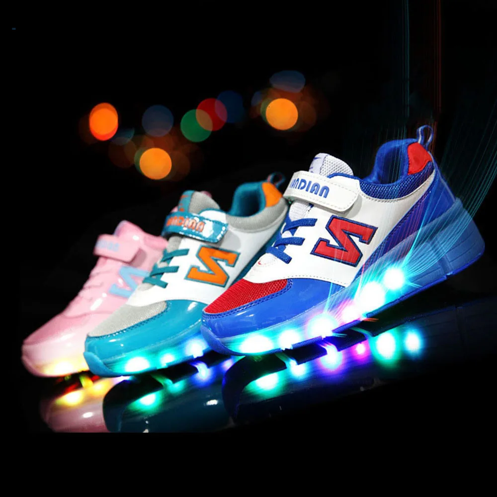 Светящиеся кроссовки детские светящиеся с светодиодный светильник со шнуровкой обувь для детей с колесами; Детские кроссовки кеды для мальчиков и девочек