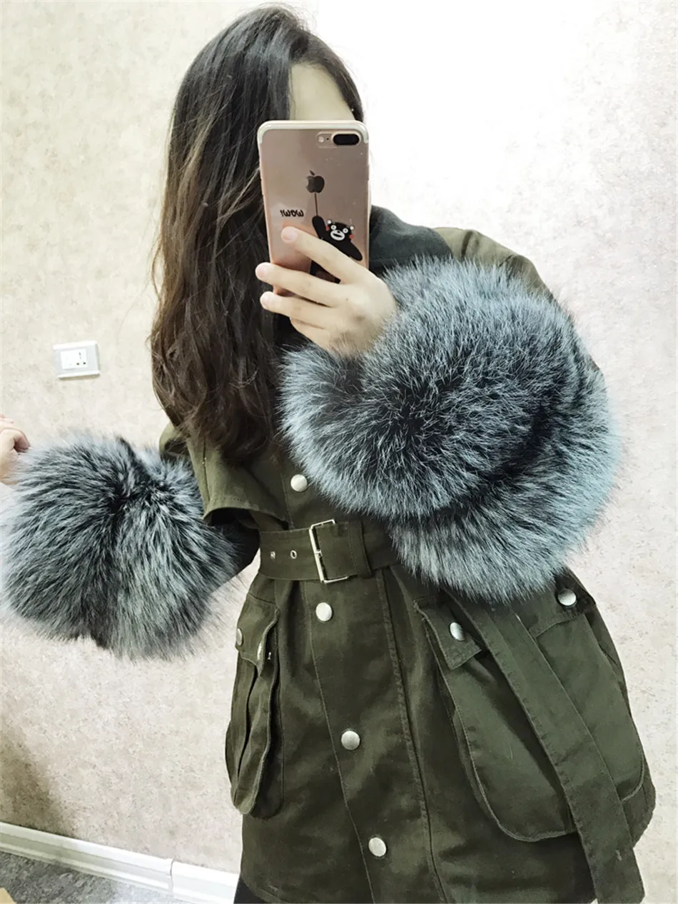 Silver fox fur cuffs winter genuine fur red fox fur sleeve cuffs real