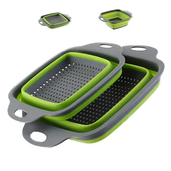 

Foldable Silicone Colander Fruit Vegetable Washing Basket Strainer Strainer Collapsible Drainer with Handle Kitchen Tools