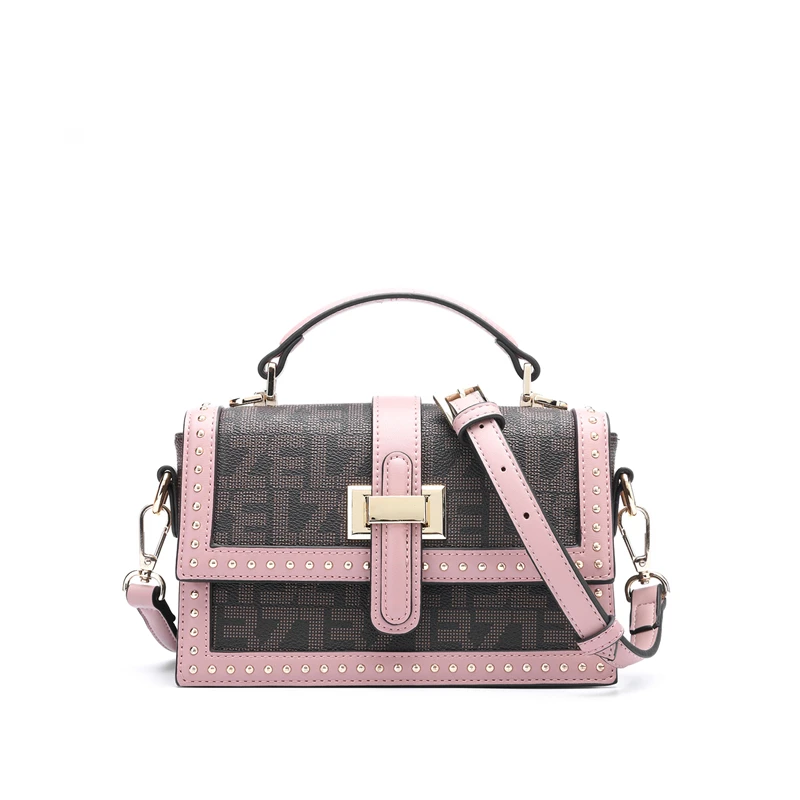 

2019 Summer New Color Contrast Simple Broadband Small Square Bag Net Red Wild ins Diagonal Cross Shoulder Rivet PU Handbag