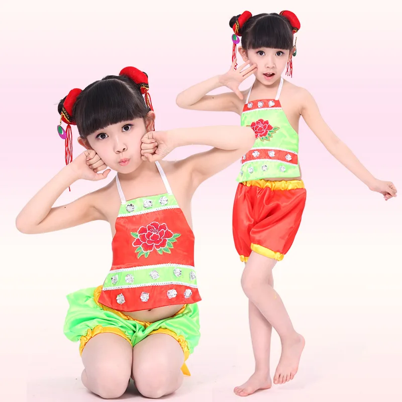 Children Chinese Folk Costume Kids Nezha Costume with Headwear Girl