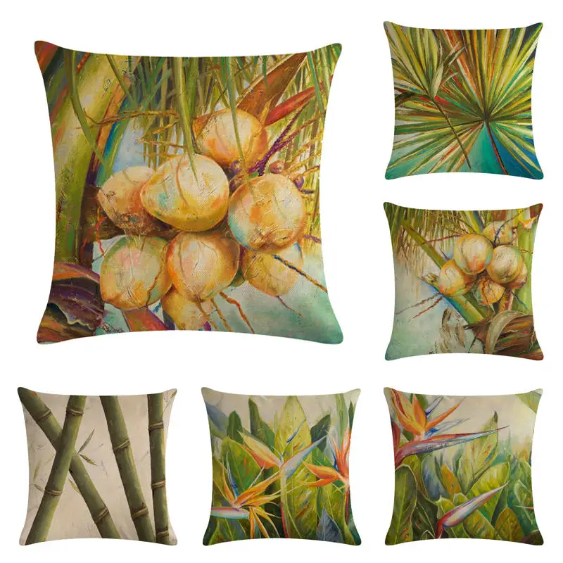 45cm*45cm Retro bamboo and bamboo leaves pattern linen/cotton throw