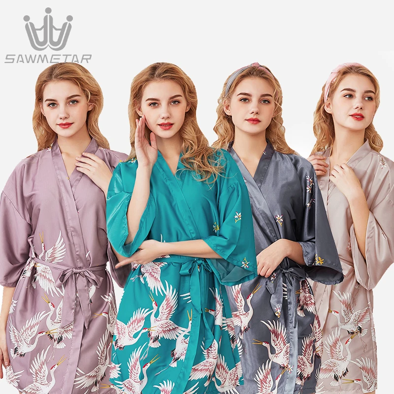 

Sexy Large Size Silk Robe Satin Bathrobe Women Wedding Bride Bridesmaid Robes 2019 New Style Summer Sleepwear Dressing Gown