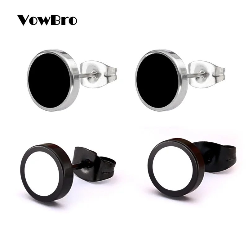 

VowBro 1 Pair Stainless Steel Ear Studs Earrings Black Plated Round Shaped with Clasp Push Back Earrings Women Men Earrings