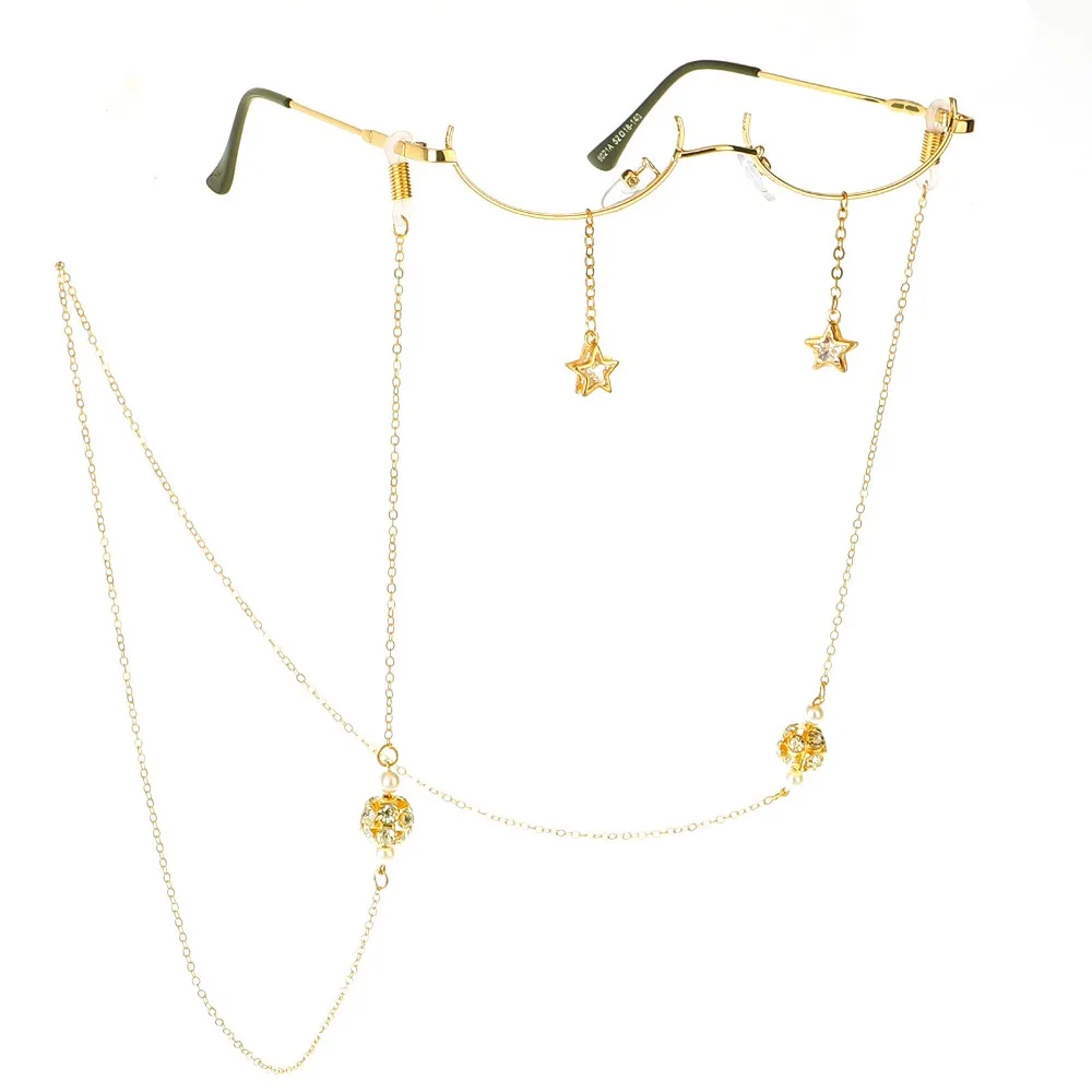 Модные женские солнцезащитные очки с полуоправой, подвеска с прозрачными стразами, с шариковой цепочкой, пентаграмма, солнцезащитные очки без линз, оправа для очков oculos