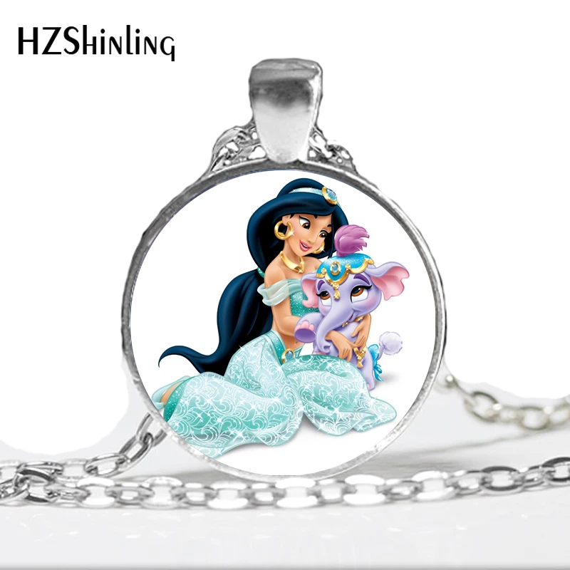 

NS-00736 Handmade Princess Jasmine Photo Glass Cabochon Pendant Necklace For Women Girls Glass Dome N HZ1