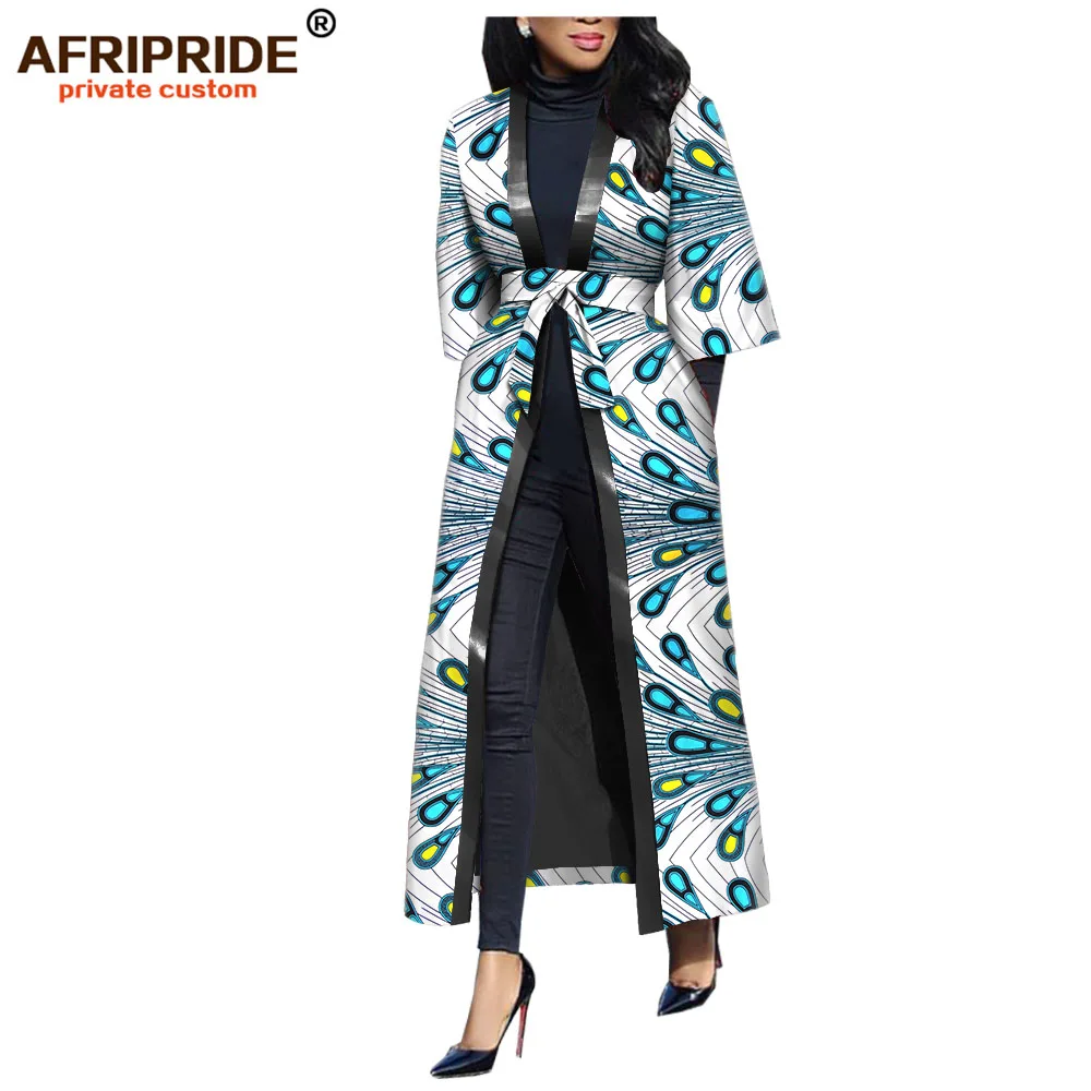 

2019 new arrival african wax casual coat for women AFRIPRIDE three quarter sleeve ankle length women coat with sashes A1824009