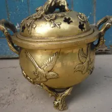 Редкая старая династия Мин медь кадильница/ладан, с резьбой и отметкой, Cinquefoil