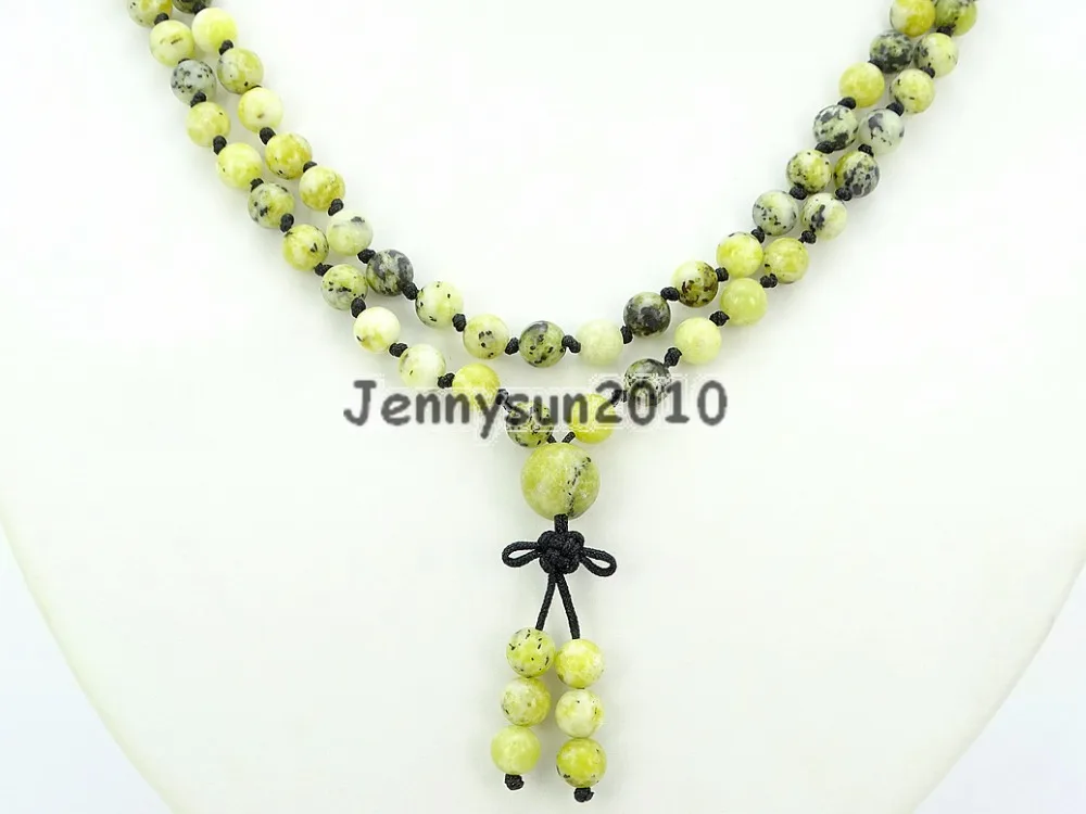 

Natural Yellow Tur-quoise 6mm Gems Stone Buddhist 108 Beads Prayer Mala Knot Necklace Multi-Purpose 5Strands/Pack