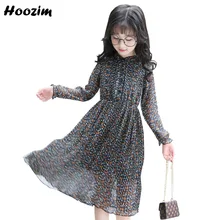 Летнее шифоновое платье с длинными рукавами для девочек 8, 9, 10, 11, 12, 13, 14 лет, милые праздничные платья, детское пляжное платье с цветочным принтом для подростков