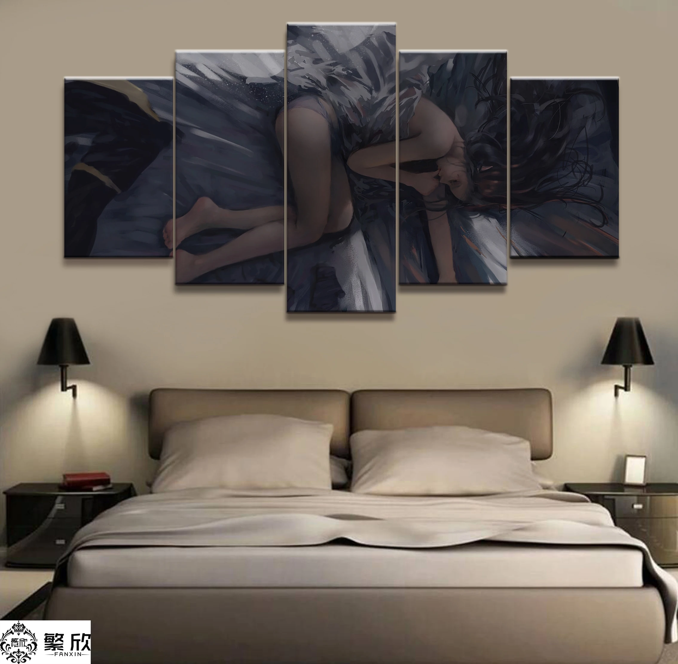 

Home Decor Modular Canvas Picture 5 Piece WLOP Ghost Blade Angel Princess Anime Painting Poster Wall For Home Canvas Wholesale