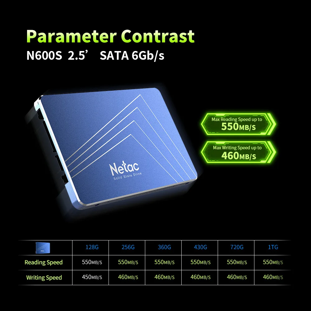Netac SSD жесткий диск N600S 1 ТБ SATA3 128GB 720 GB TLC Внутренний твердотельный накопитель 2,5 диск для ноутбука 256GB SSD для ПК компьютера