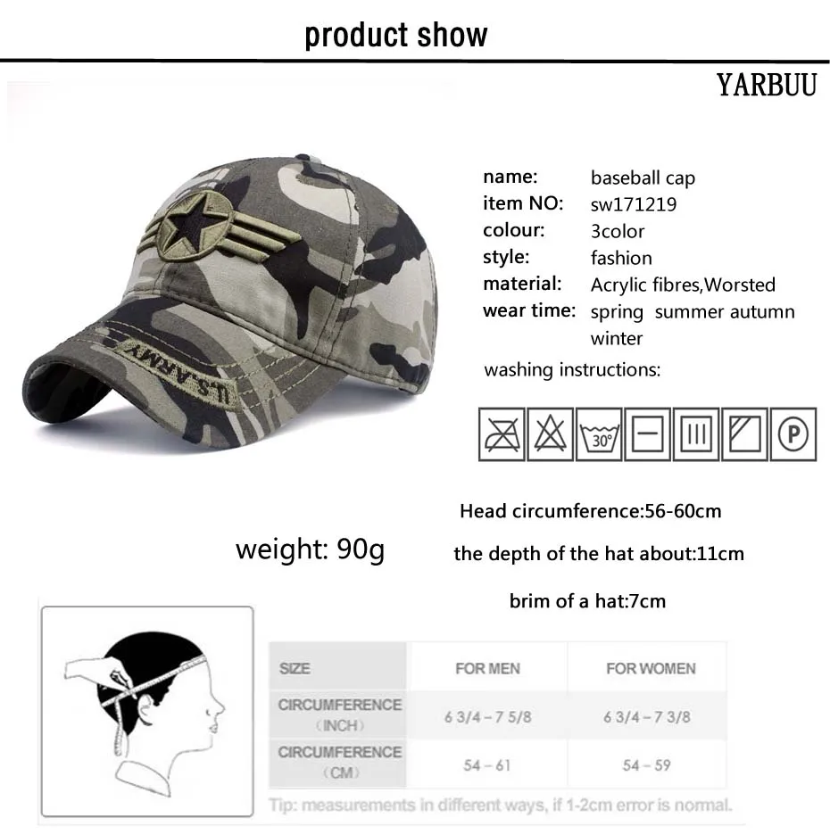 [YARBUU] новая брендовая модная армейская камуфляжная бейсболка, мужская и женская тактическая Солнцезащитная шапка с надписью, регулируемая камуфляжная Повседневная Бейсболка