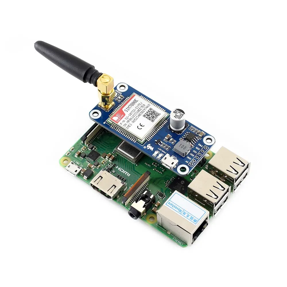 Waveshare NB-IoT/eMTC/EDGE/GPRS/GNSS HAT для RPi Zero/Zero W/Zero WH/2B/3B/3B+, на основе SIM7000E, поддерживает TCP, UDP, PPP, HTTP, Mail