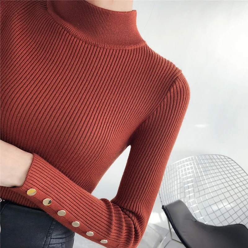 OHCLOTHING 2018 New Fashion half Korean Spring button Sleeve sweater Lady Female Tops Women knitted Fashion Turtleneck Pullover