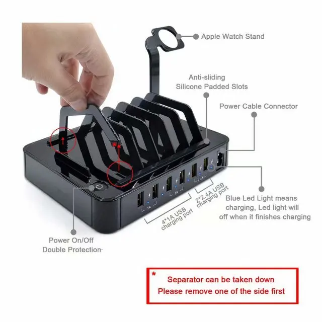 6 портов Мульти USB зарядное устройство концентратор дисплей док станция для
