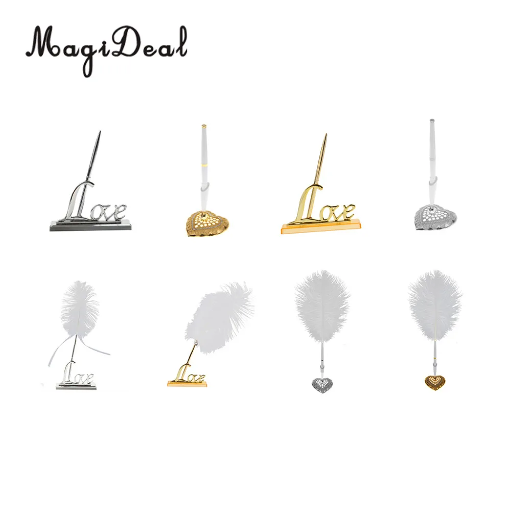 

MagiDeal Wedding Party Guest Book Signing Pen Love Heart Feather Quill Sign Holder Table Decor
