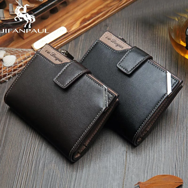 

JINFAPAUL New short men's wallet multi-function card bag zipper buckle casual fashion coin purse free shipping