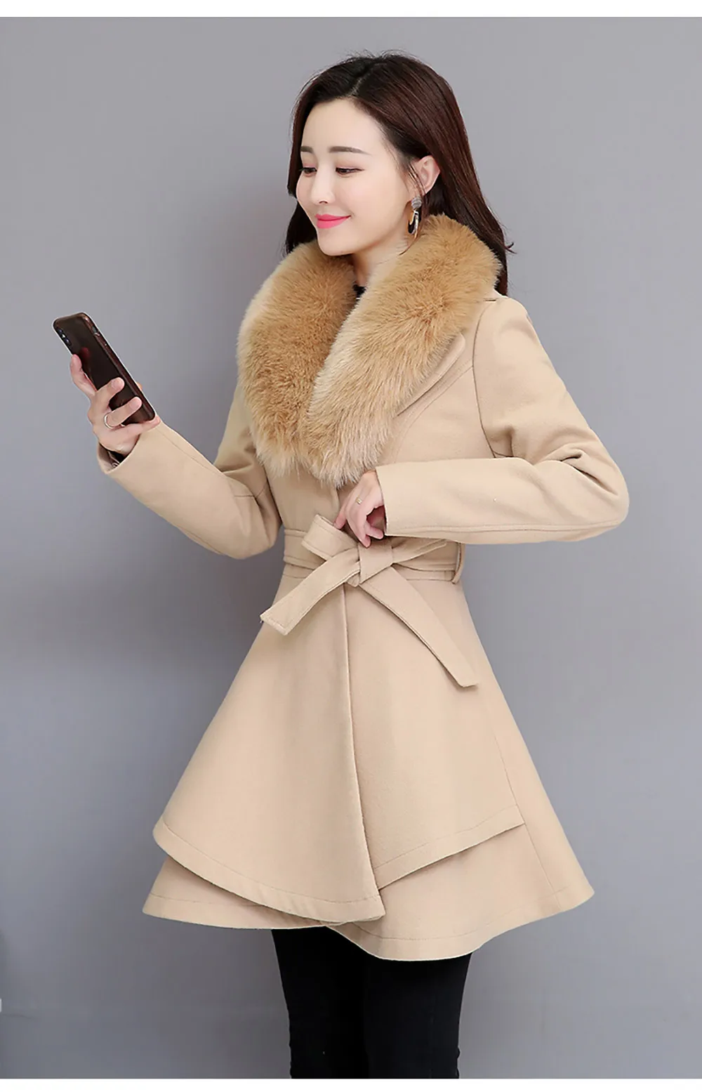 PinkyIsblack, новинка, осенне-зимнее шерстяное пальто для женщин, длинное, элегантное, Полушерстяное пальто для женщин, милое, опрятное, большое, меховое пальто, верхняя одежда