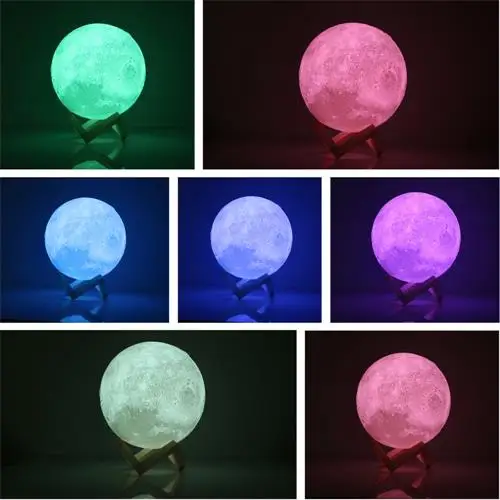 Перезаряжаемые 3D печать Луны лампы 2/3/7 цветов изменить сенсорный переключатель Спальня Этажерка ночной Светильник домашний декор креативный подарок 8-20 см - Испускаемый цвет: 7 colors