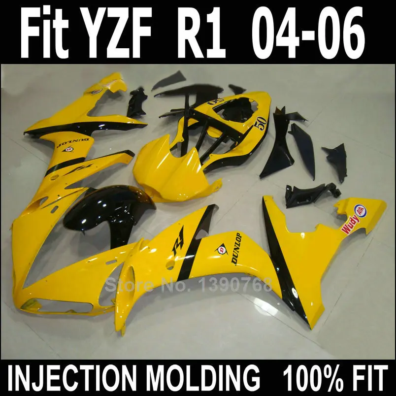 

New motorcycle fairing kit for Yamaha injection YZF R1 04 05 06 yellow black plastic fairings set YZFR1 2004 2005 2006 LV57