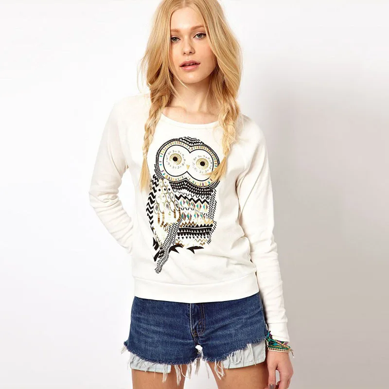 2015 Spring New European And American Style Animal Print T-shirt Full Sleeve O-Neck Women Cute Casual Formal Tops Teeps | Женская одежда