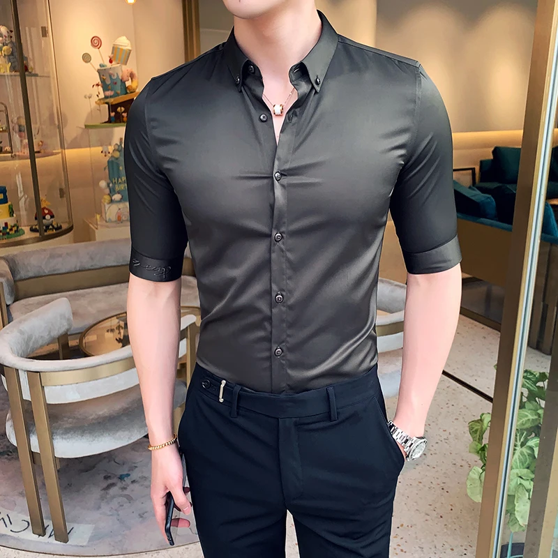 Boutique White Shirt Men Brand Designer Business Mens Casual Shirts Half Sleeve Turn Down Collar Slim Fit Men S Shirt Dress 3xl Aliexpress Men S Clothing