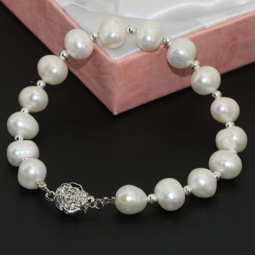 

Free shipping luxury natural white freshwater cultured pearl 8-9mm round beads clasp bracelets for women jewelry 7.5inch B2746