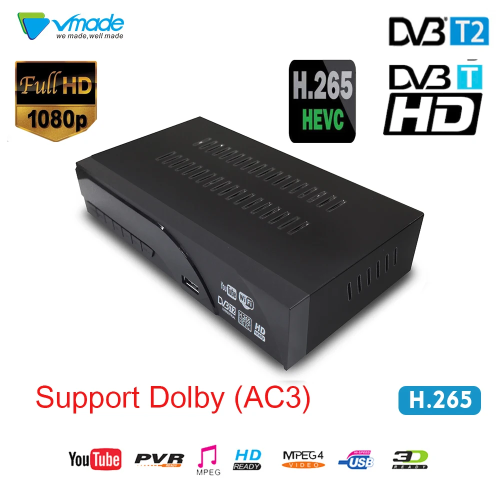 

Vmade DVB t2 digital terrestrial receiver DVB-T2 HD TV BOX receptor HD set top box TV Receiver Supports AC3 Youtube H.265 HEVC