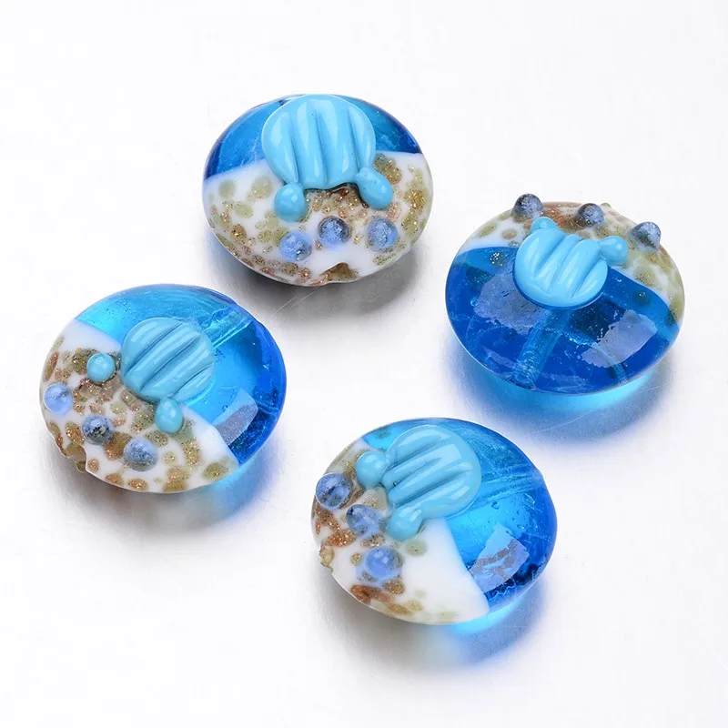 12pcs/box 19~20x11~12mm Royal Blue Ocean Series Style Romantic Exquisite Bead Flat Round Handmade Lampwork Beads Nice Gift | Украшения и