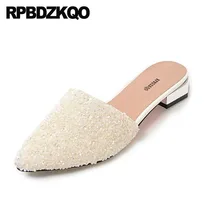 Китайская свадебная обувь плоские кристалл горный хрусталь домашние тапочки 11 сандалии заостренный цехин большой размер Серебряный мулы женщин сверкание белый последние Мода европейская красивая весенняя осень