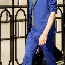 Смокинги для костюма, заостренный лацкан с двумя пуговицами, ярко-синие мужские костюмы, модные костюмы для шафера, 3 предмета(пальто+ штаны+ галстук