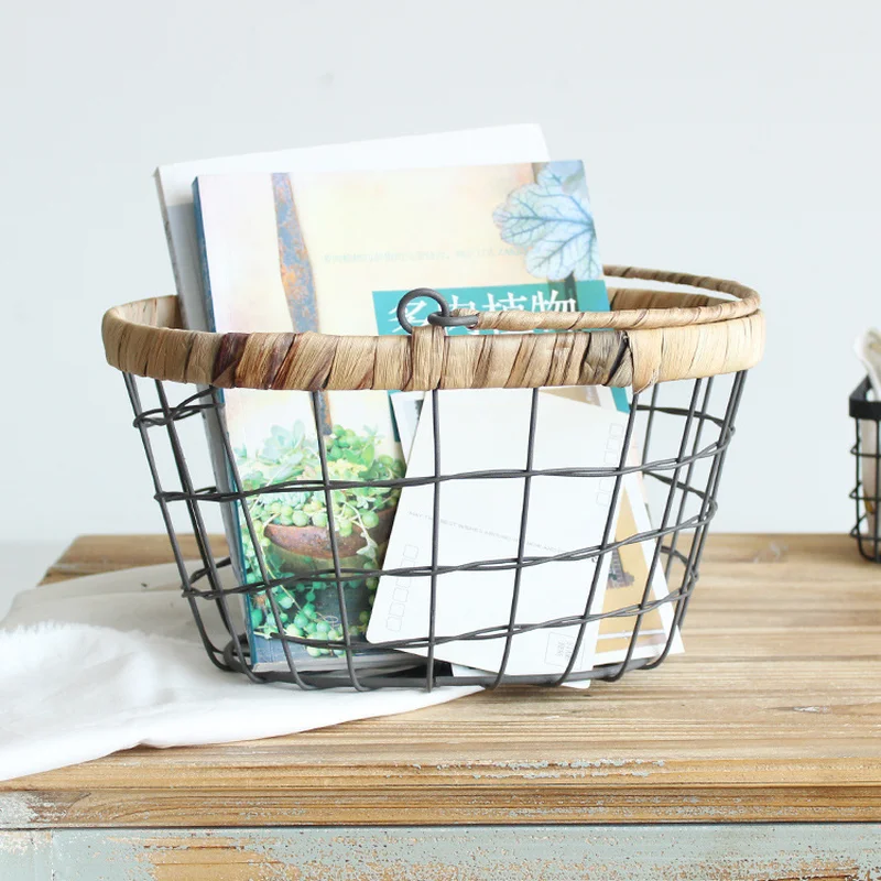 

1PCS Wrought iron storage basket Iron wire storage basket Miscellaneous storage Gourd grass braided mouth AP10221433