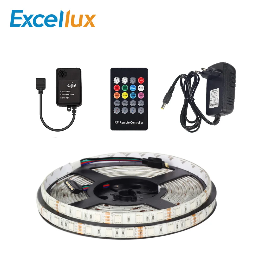 buy 5M flexible IP65 Waterproof LED Strip Light LED RGB 5050 lamp+5 24V 20 keys Music RF Remote Controller+36W 12V 3A EU US Adapter