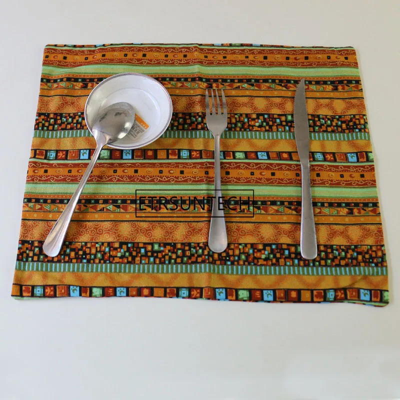 النمط الأمريكي متعدد الألوان القطن و الكتان الجدول حصيرة شريط التذهيب فندق نزل المقهى طاولة طعام سادة