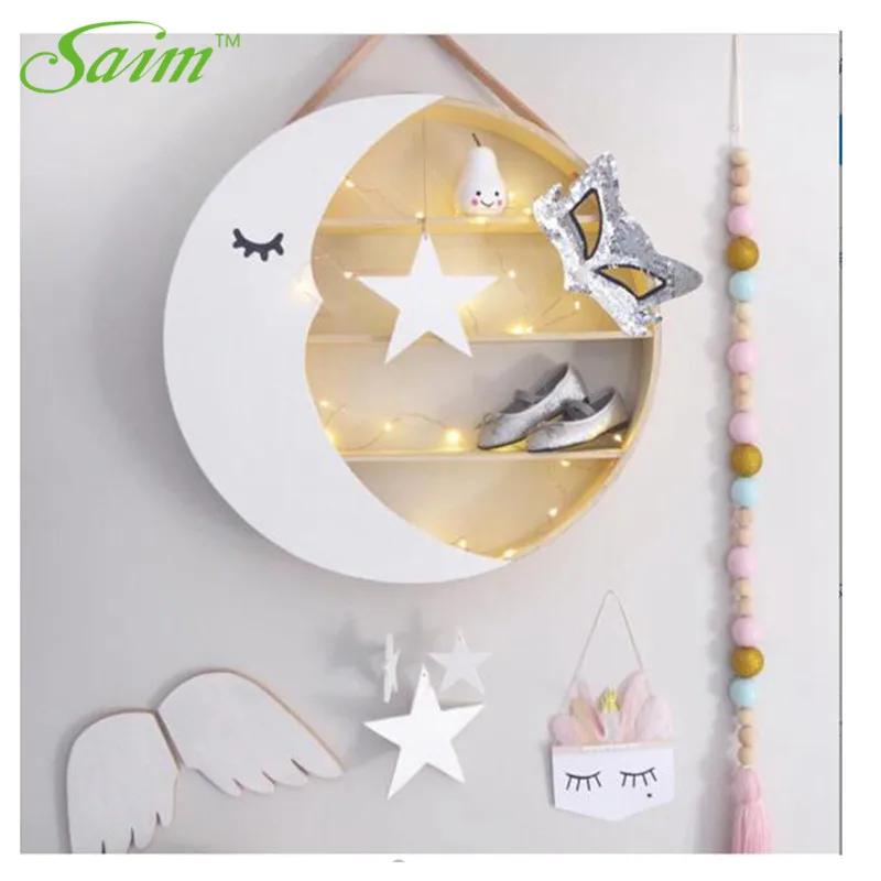 

Saim Wall Shelf Children Room Decor Moon Wall Storage Racks Wooden Hanger Decorative Christmas Kids Toy Hanging Rack Shelf JJ379