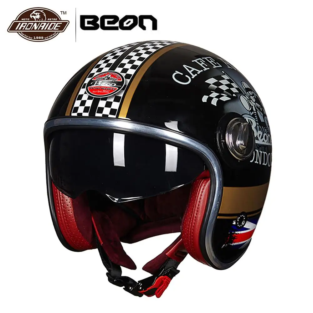 BEON мотоциклетный шлем винтажный 3/4 с открытым лицом Capacete Байкер Ретро скутер