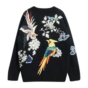 

The spot China wind heavy clouds butterfly flower embroidery embroidery back Pullover Sweater on women