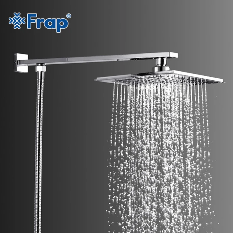 

FRAP Hot Selling 205*205mm ABS shower head with stainless steel arm top water saving Overhead rain shower F2406