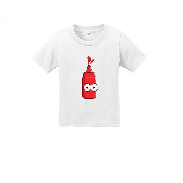 Детские топы; летняя футболка для малышей; коллекция года; хлопковая футболка с короткими рукавами для маленьких мальчиков и девочек; Yummz Tomato Ketchup and Yummz; цвет ЖЕЛТЫЙ, горчичный - Цвет: wt1tomato