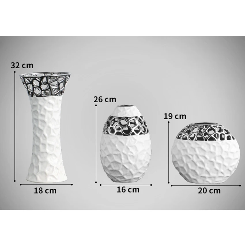 Короткие Керамические Серебряные цветочные вазы для вечерние керамические вазы для цветов креативная белая керамическая ваза для офиса, дома, свадебного декора